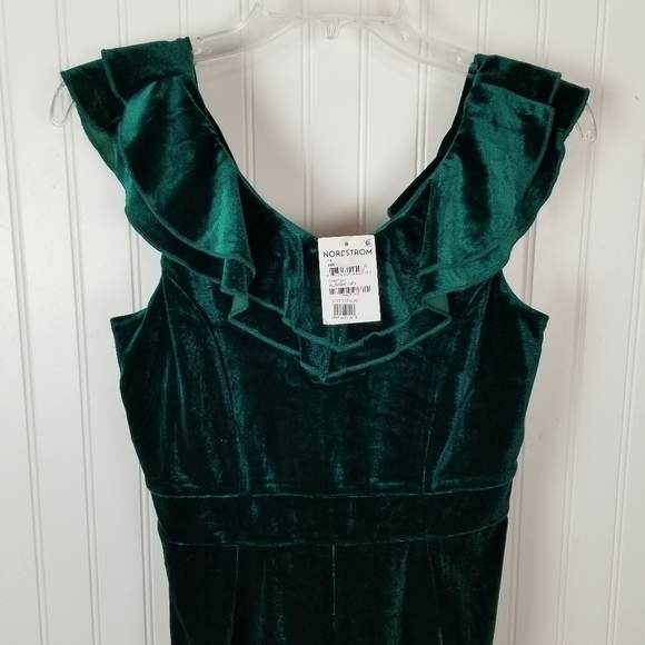 Zunie Girls Size 16 Ruffle Neck Velvet Jumpsuit Hunter Green Stretchy Holiday - Picture 5 of 11